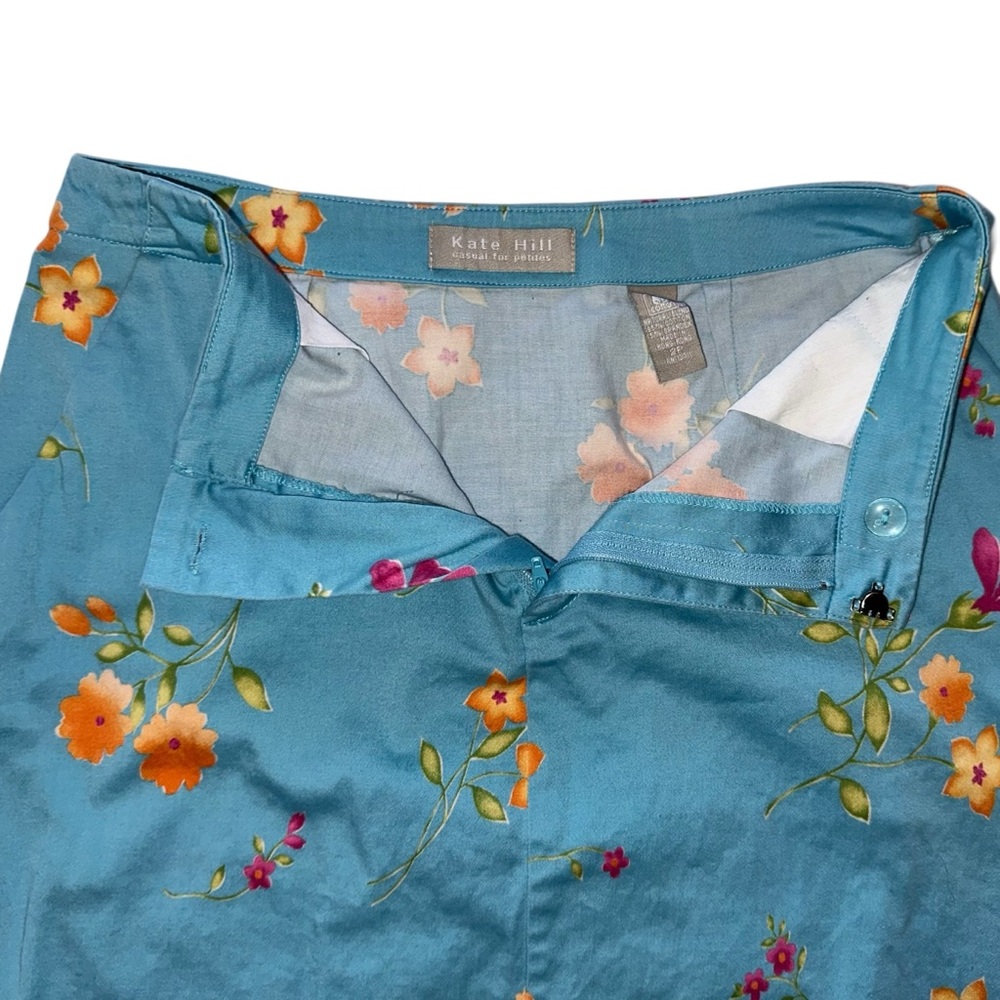 Kate Hill Women’s Skirt Cotton-Blend Blue Floral Mini Size 2 Petite - Picture 3 of 6